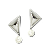 Stainless Steel Triangle Cap Pearl Drop Earrings – Silver · SSE364R_IVY 2