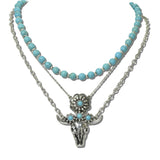 Layered Stone Pendant Necklace – Silver Burnished/Turquoise · JN2164-SBTQS_JOL 2