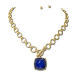 Water Resistant Faceted Cushion Pendant Toggle Chain Necklace – Worn Gold/Navy · NK10054NAVY 30