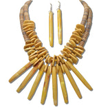 AK692YL_AJ 30 · Resin Spike Fringe Statement Necklace Set – Yellow