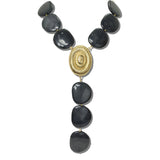 263010BKNK_FF 30 · Resin Pebble Medallion Y-Drop Necklace – Gold/Black