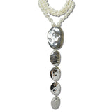 262210SNK 31 · Bead Hammered Disc Drop Long Necklace – Silver/Pearl