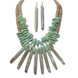 AK692TQ_AJ 31 · Resin Spike Fringe Statement Necklace Set – Turquoise