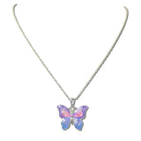 AN5695-SPU_MO 31 · Enamel Butterfly Pendant Necklace – Silver/Purple