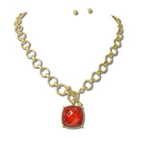 Water Resistant Faceted Cushion Pendant Toggle Chain Necklace – Worn Gold/Red · NK10054DRED 31