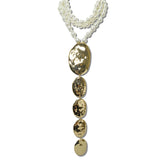 262210GNK 32 · Bead Hammered Disc Drop Long Necklace – Gold/Pearl