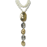 262210MTNK 33 · Bead Hammered Disc Drop Long Necklace – Multi/Pearl