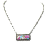 AN5263-SBCC_MO 33 · Marbled Rectangle Bar Pendant Necklace – Silver Burnished/Cotton Candy