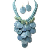AK687TQ_AJ 34 · Marbled Disc Cluster Bib Necklace Set – Turquoise