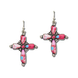 Western Stone Cross Drop Earrings – Silver Burnished/Pink · AE9478-SBPK_MO 34
