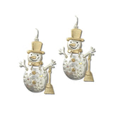 ME5868-WSWG_CRT 35 · Two Tone Snowman Broom Earrings – Worn Silver/Worn Gold