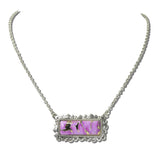 AN5662-SBPK_MO 35 · Marbled Stone Bar Necklace – Silver Burnished/Pink