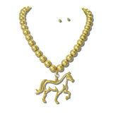 24K Gold Tone Watere Resistant Open Horse Pendant Bead Necklace Set – 24K Gold Tone · NK10272VG24K_TP 36