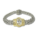 1826BC_MX 36 · 14K Gold Plated Oval CZ Two Tone Magnetic Bracelet – Two Tone/Clear