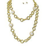 114269, 24K GOLD TONE WATER RESISTANT PEARL STATION LONG CHAIN NECKLACE