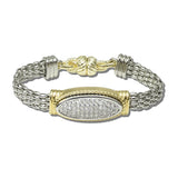 2089BPV 37 · 14K Gold Plated Oval Pearlescent Cabochon Mesh Magnetic Bracelet – Two Tone/Clear