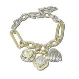 2127B_MX 38 · 14K Gold Plated Clover Heart Charm Bracelet – Two Tone/Clear