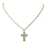 2181GH_MX 39 · 14K Gold Plated Pave CZ Cross Pendant Necklace – Mat Gold/Hematite