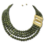Water Resistant Multi Strand Bead Buckle Necklace – Matte Gold/Olive Green · NK30042DOLV_TP 39