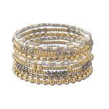 AB6143XGREY 3 · Multi Row Mixed Bead Stretch Bracelet Set – Gold/Grey