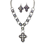 Western Ornate Cross Pendant Necklace Set – Silver Burnished/AB · AS7855-SBAB_MO 3