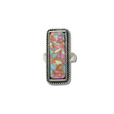 SR0874MUL 3 · Colorful Stone Bar Statement Ring – Silver Burnished/Multi