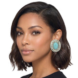 Western Oval Stone Concho Statement Earrings – Silver/Turquoise · JE1278RHTQ_SJ 3