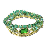 B8807GN_JM 3 · Multi Strand Faceted Bead Stretch Bracelet Set – Gold/Green