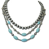 Western 3 Piece Layered Navajo And Turquoise Oval Stone Bead Necklace – Silver Burnished/Turquoise · JN2188-SBTQS_JOL 3