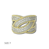 K2333-7 3 · 14K Gold Plated Pave CZ Crossover Statement Ring – 7