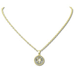 2178GH_MX 40 · 14K Gold Plated Pave Cross Cutout Disc Pendant Necklace – Mat Gold/Hematite