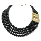 Water Resistant Multi Strand Bead Buckle Necklace – Matte Gold/Black · NK30042BK_TP 40