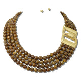 Water Resistant Multi Strand Bead Buckle Necklace – Matte Gold/Brown · NK30042BRW_TP 41