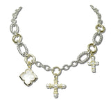 2169_MX 44 · 14K Gold Plated Cross Charm Two Tone Link Necklace – Two Tone