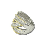 K2333-7 4 · 14K Gold Plated Pave CZ Crossover Statement Ring – 7