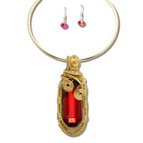 JN11498GRD_JK 4 · Wire Wrapped Stone Choker Necklace Set – Gold/Red