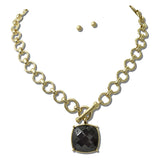 Water Resistant Faceted Cushion Pendant Toggle Chain Necklace – Worn Gold/Black · NK10054BK 4