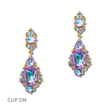 114683, ORNATE RHINESTONE STATEMENT DROP CLIP ON EARRINGS