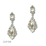 114683, ORNATE RHINESTONE STATEMENT DROP CLIP ON EARRINGS