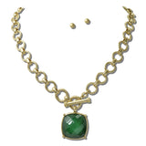 Water Resistant Faceted Cushion Pendant Toggle Chain Necklace – Worn Gold/Green · NK10054DGRN 5