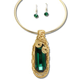 JN11498GGR_JK 5 · Wire Wrapped Stone Choker Necklace Set – Gold/Green