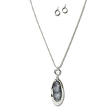 NE8175S_JM 5 · Oval Stone Pendant Necklace Set – Silver/Gray