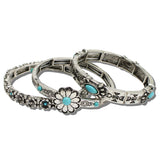 Western Flower Concho Multi Layered Stretch Bracelet Set – Silver Burnished/Turquoise · BB04414-SBTQ_MO 5