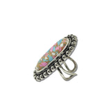 SR0873MUL 5 · Oval Natural Stone Stretch Ring – Silver Burnished/Multi