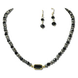 NE8807BK_JM 5 · Beaded Stone Pendant Necklace Set – Gold/Black