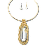 JN11498GCL_JK 6 · Wire Wrapped Stone Choker Necklace Set – Gold/Clear