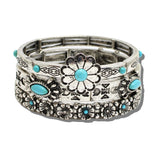 Western Flower Concho Multi Layered Stretch Bracelet Set – Silver Burnished/Turquoise · BB04414-SBTQ_MO 6