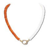 SN1240ORWH 6 · Gameday Carabiner Clip Rondelle Bead Necklace – Orange/White