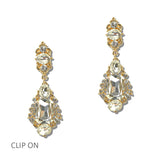 114683, ORNATE RHINESTONE STATEMENT DROP CLIP ON EARRINGS