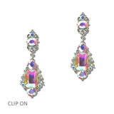 114683, ORNATE RHINESTONE STATEMENT DROP CLIP ON EARRINGS